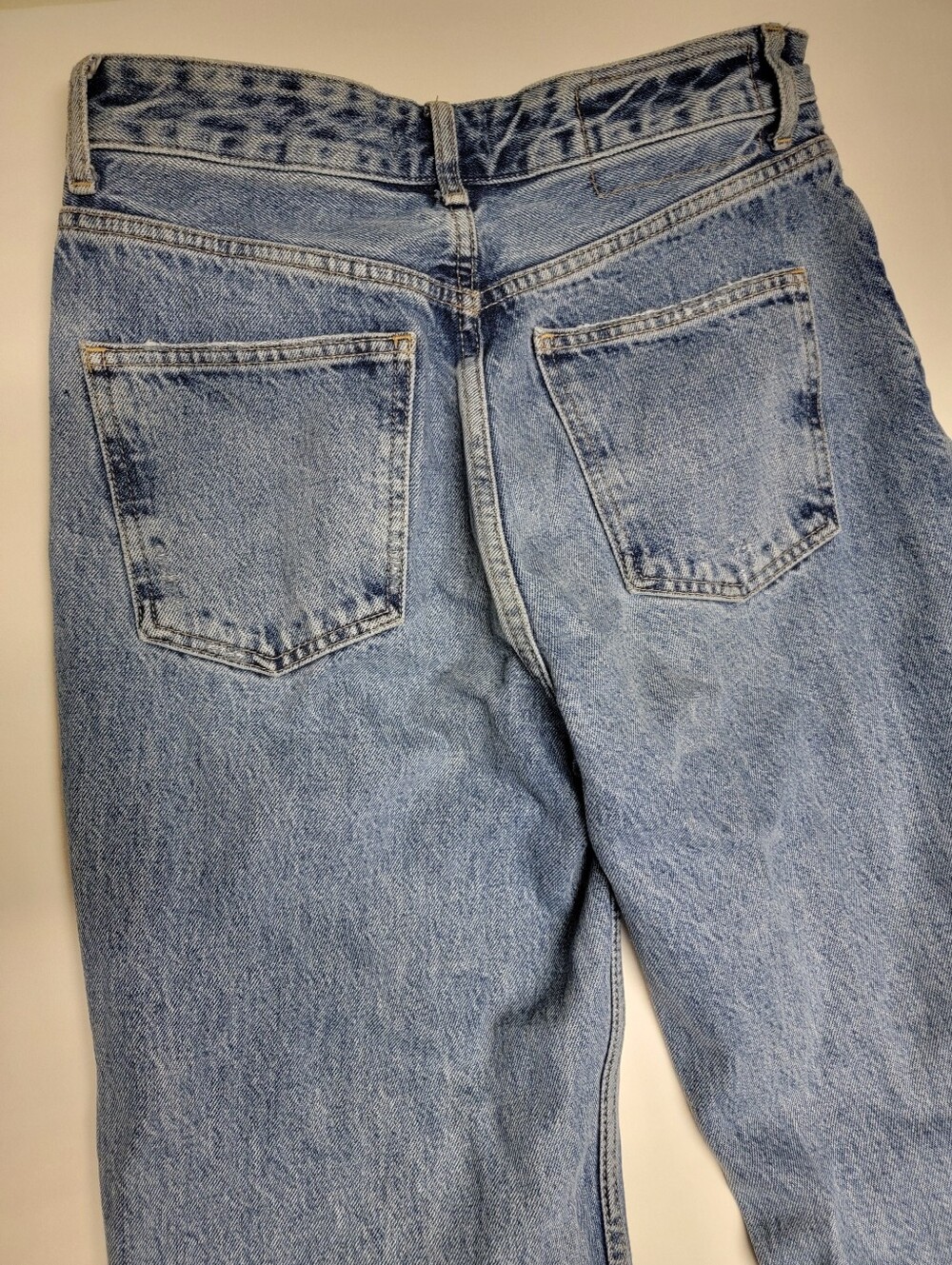 Zara Distressed High Rise Straight Leg Jeans Light Wash Raw Hem - Picture 7 of 12